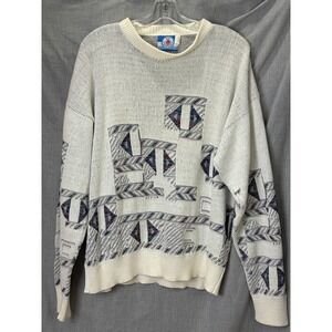 Vintage Bay Waters Mens Knit Sweater Geometric Pattern Cream Size M